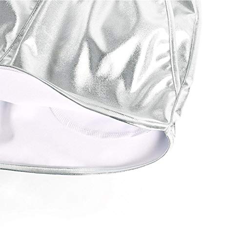 PESION Women's Metallic Rave Shiny Shorts Booty Hot Yoga Dance Disco Pants, Silver Large - Image 5