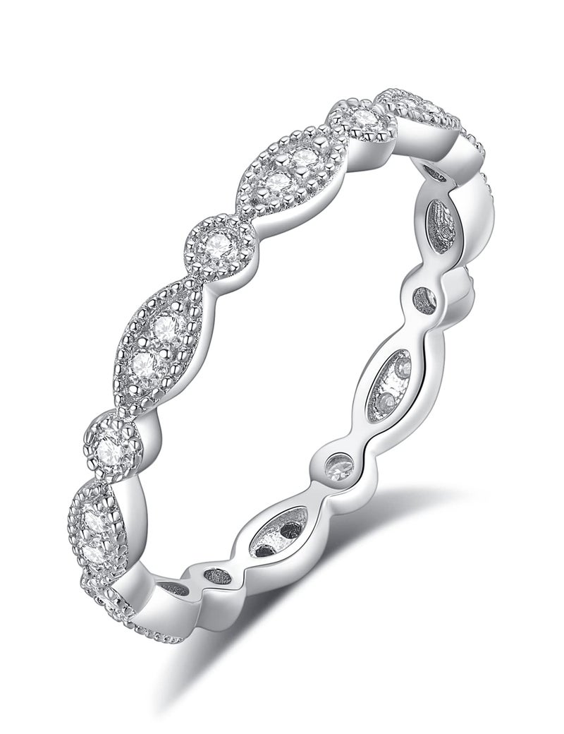 IMOLOVE Moissanite Wedding Band Wedding Rings for Women 925 Sterling Silver Rings with 18K White Gold Plated Marquise Wedding Band Stackable Engagement Ring Anniversary Band Size 8 - Image 1
