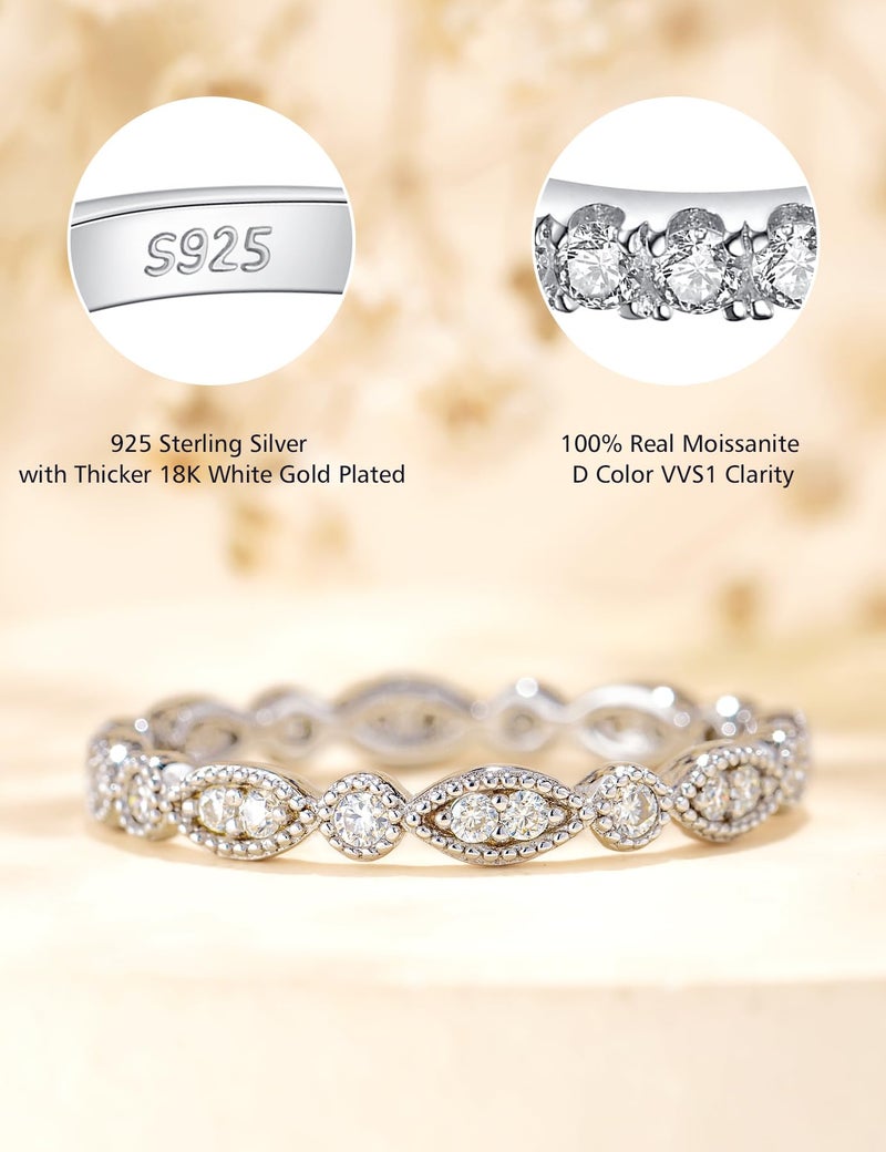 IMOLOVE Moissanite Wedding Band Wedding Rings for Women 925 Sterling Silver Rings with 18K White Gold Plated Marquise Wedding Band Stackable Engagement Ring Anniversary Band Size 8 - Image 2