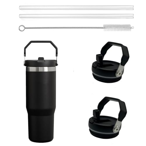 Rimoleur 2Pack Replacement Tumbler Lid for Stanley IceFlow 30 ozOnly Flip Straw Lid with 2Pcs Reusable Straws1Pcs Cleaning Brush Black - Image 1