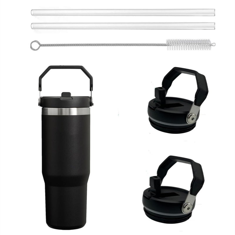 Rimoleur 2Pack Replacement Tumbler Lid for Stanley IceFlow 30 ozOnly Flip Straw Lid with 2Pcs Reusable Straws1Pcs Cleaning Brush Black - Image 2