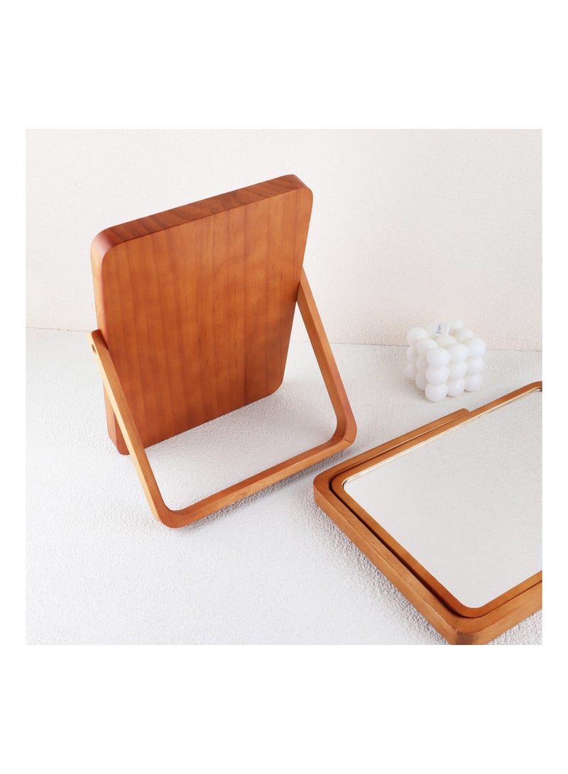 KASTWAVE Wooden Desk Mirror for Makeup, Small Rounded Rectangle Natural Cosmetic Mirror with Adjustable Stand for Makeup Table, Aesthetic Desk Decor Rectangle Wall  Table Makeup Mirrors for Bathroom Bedroom - Image 5
