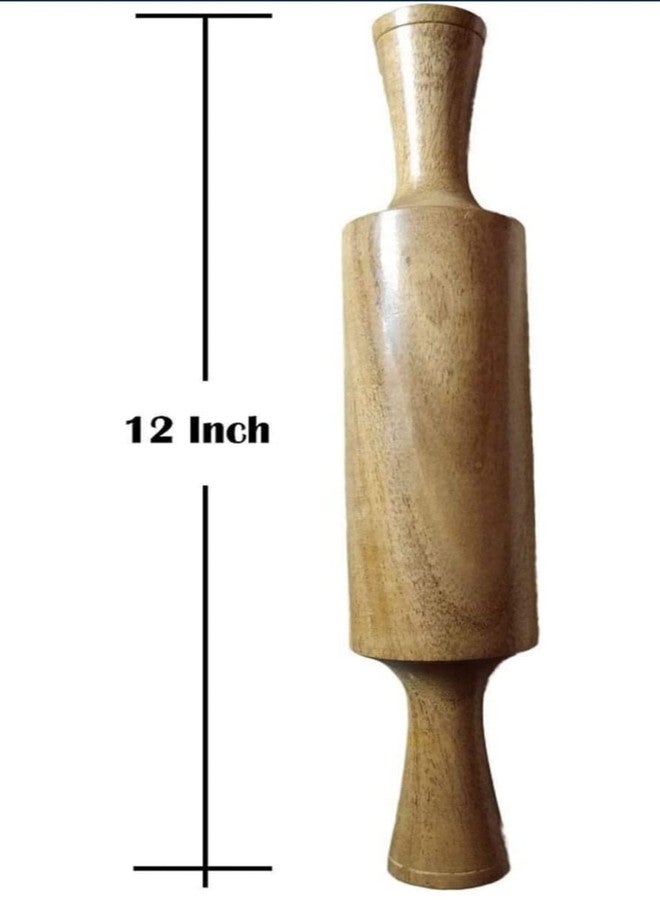 FULLFILLS Brown Wooden Belan for Chapati/Roti/Paratha/Puri/Papad | Wooden Rolling Pin Roller Thick Size | 12 inch - Image 2