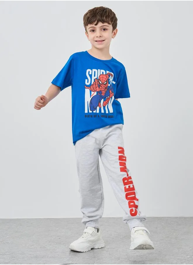 ستايلي Styli Spiderman Graphic Print Round Neck T-Shirt