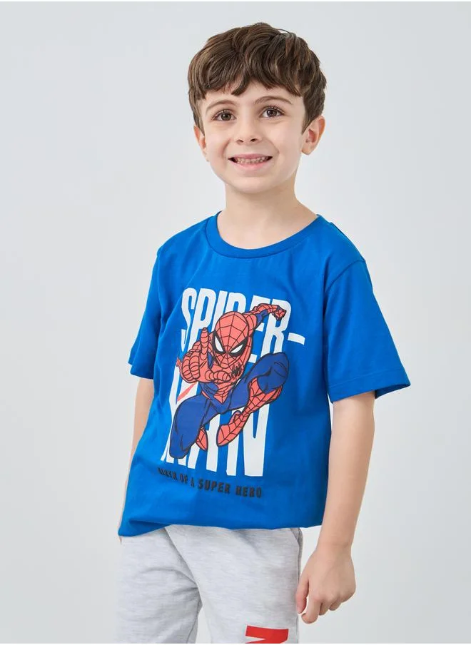 ستايلي Styli Spiderman Graphic Print Round Neck T-Shirt