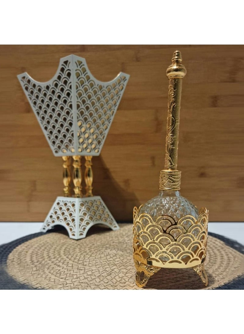 ماركة غير محددة - حامل بخور مع مرش ماء ورد مزخرف من قطعتين فضي/ذهبي - Image 1