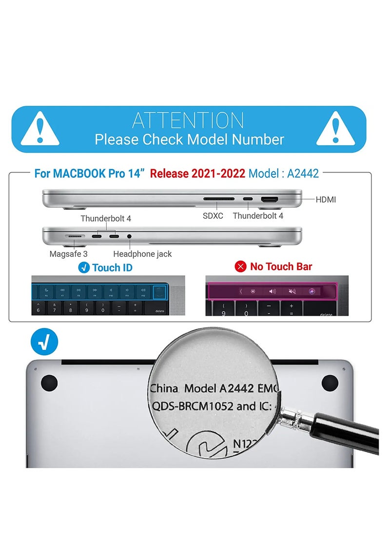 Generic - حافظة صلبة 3 في 1 متوافقة مع ماك بوك برو 14 بوصة 2023 2022 2021 M3/M2/M1 Chip A2442/A2779/A2918/A2992، حافظة بلاستيكية صلبة وغطاء لوحة مفاتيح وواقي شاشة - أسود - Image 1