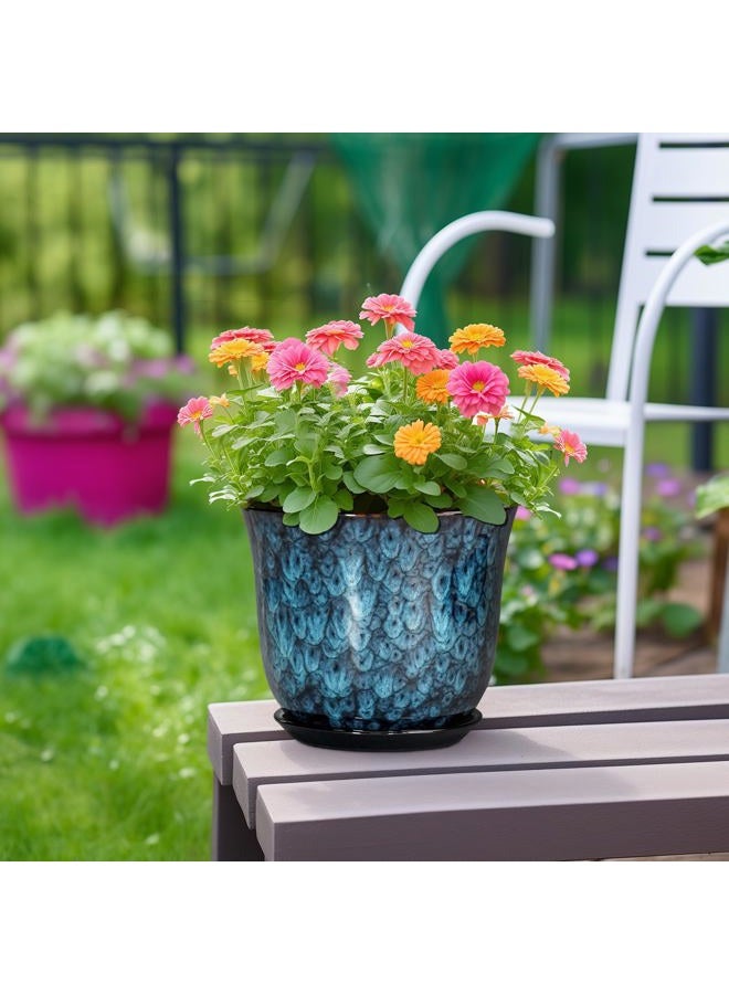 SUNPOTFOR Ceramic Planter - 8 Inch Plant Pot for Indoor Outdoor, Round Planter with Drainage Hole and Saucer, Modern Planters, Flower Pots, Apartment Porch Room Home Decor, Gardening Gifts, Blue - Image 4