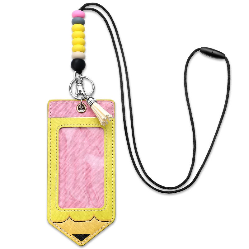 Feifeiya 2 Pcs Pencil Teacher Lanyards for ID Badges and Keys Pencil ID Badge Holder with Breakaway Lanyard Silicone Bead Lanyards Cute Teacher Badge Holder for Office Gifts - Image 1