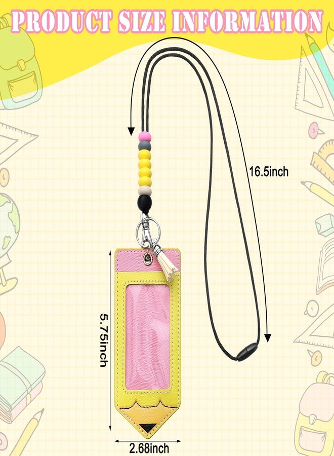Feifeiya 2 Pcs Pencil Teacher Lanyards for ID Badges and Keys Pencil ID Badge Holder with Breakaway Lanyard Silicone Bead Lanyards Cute Teacher Badge Holder for Office Gifts - Image 2