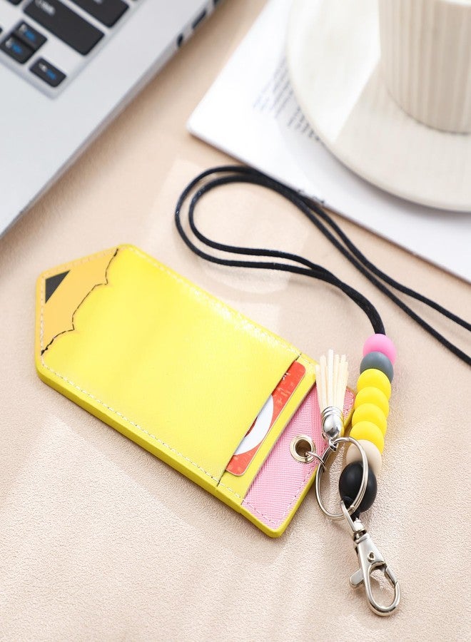Feifeiya 2 Pcs Pencil Teacher Lanyards for ID Badges and Keys Pencil ID Badge Holder with Breakaway Lanyard Silicone Bead Lanyards Cute Teacher Badge Holder for Office Gifts - Image 5