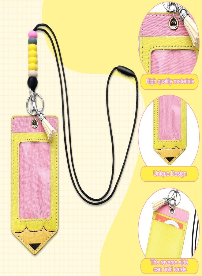 Feifeiya 2 Pcs Pencil Teacher Lanyards for ID Badges and Keys Pencil ID Badge Holder with Breakaway Lanyard Silicone Bead Lanyards Cute Teacher Badge Holder for Office Gifts - Image 3