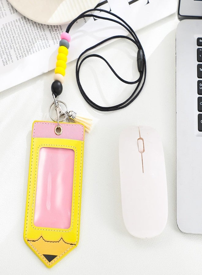 Feifeiya 2 Pcs Pencil Teacher Lanyards for ID Badges and Keys Pencil ID Badge Holder with Breakaway Lanyard Silicone Bead Lanyards Cute Teacher Badge Holder for Office Gifts - Image 4