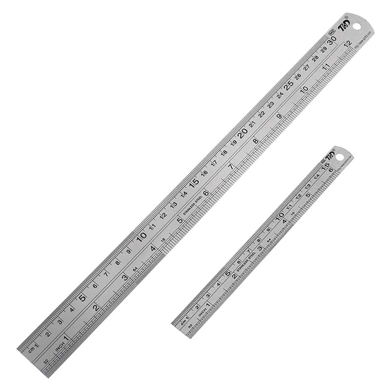 YouOKLight Metal Ruler Set 6 inch Ruler and 12 inch Ruler Ruler Inches and Centimeters Metric Ruler 12 Inches Metal Ruler 12 inch Drawing Ruler Precision Measuring Metal Ruler Silver