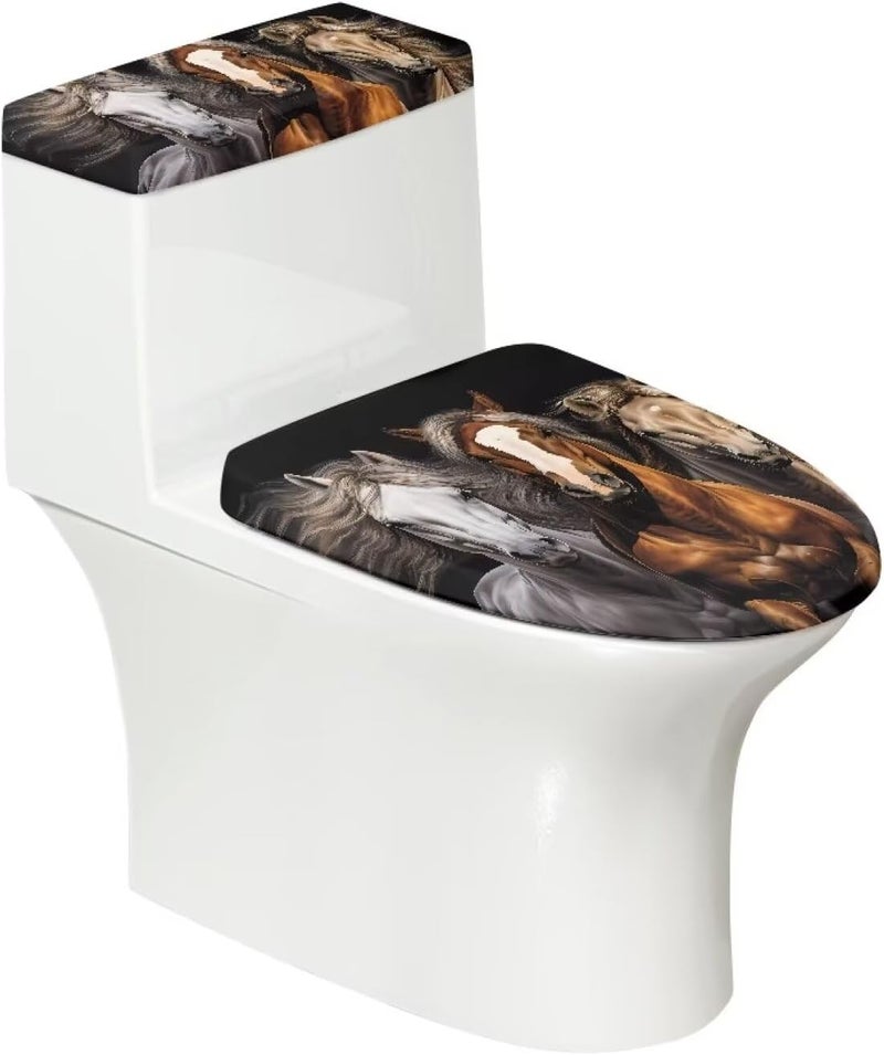 Vanideaoty Store Horse Toilet Seat and Tank Lid Covers for Bathroom Set Round Oval 2 Piece for Kids Fit Most Round and Elongated Toilet Bathroom Decor - Image 1