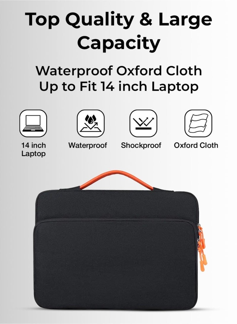 جلاسولوجي 14-Inch Laptop Bag Lightweight Shockproof Case with Water-Repellent Fabric, Durable Multifunctional Briefcase for Business, Casual & School Use – Black - Image 3