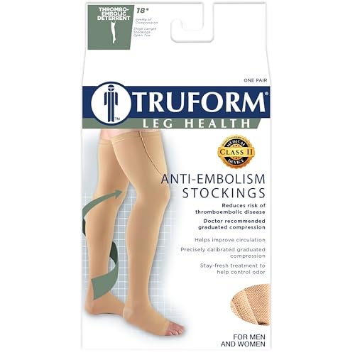 Truform Anti Embolism Stockings, Thigh High Post Surgery Recovery Hospital Style, 18 mmHg Compression for Men and Women, Full Length Ted Hose, Open Toe, White, Medium - Image 5