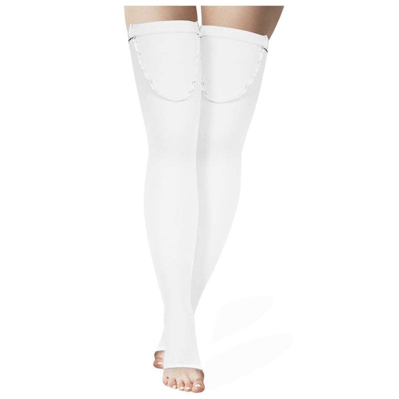 Truform Anti Embolism Stockings, Thigh High Post Surgery Recovery Hospital Style, 18 mmHg Compression for Men and Women, Full Length Ted Hose, Open Toe, White, Medium - Image 2