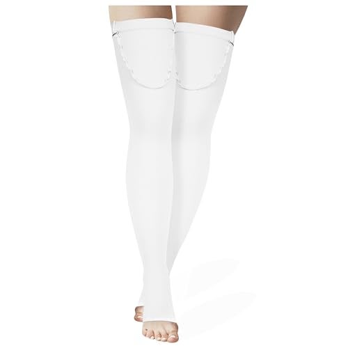 Truform Anti Embolism Stockings, Thigh High Post Surgery Recovery Hospital Style, 18 mmHg Compression for Men and Women, Full Length Ted Hose, Open Toe, White, Medium - Image 1