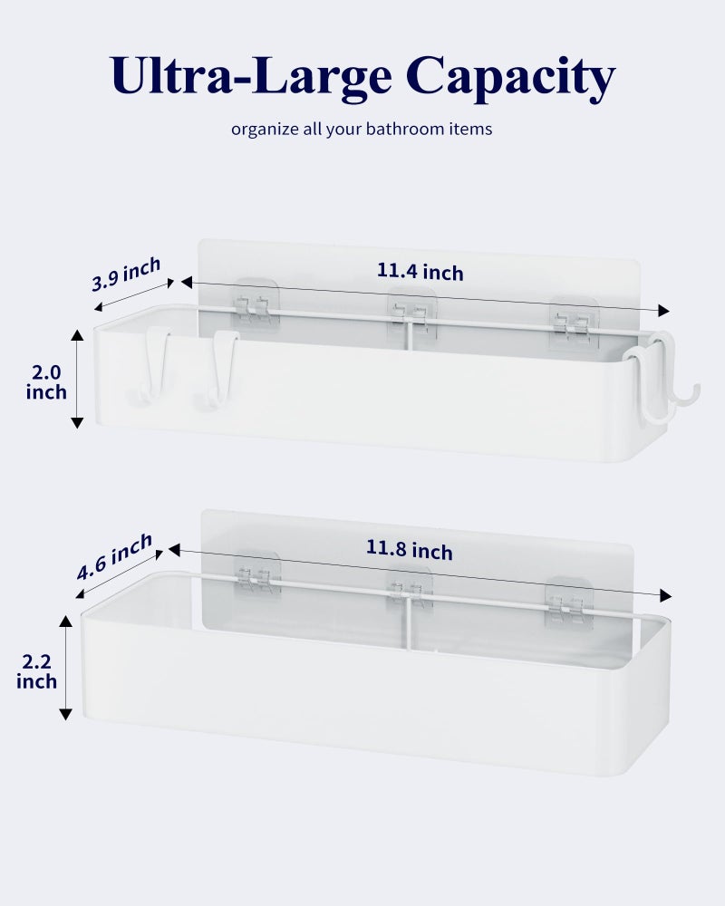 Kitsure Shower Caddy - 2 Pack Adhesive Shower Organizer, Rustproof Metal Shelves, No-Drill Bathroom Organizers and Storage, White, Large - Image 2