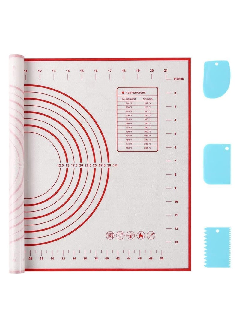 Home-Brand Home Brand Baking Mat, Non Stick Silicon Rolling Pastry Mat, Kneading Pad Sheet Glass Fiber Rolling Dough Large Size For Cake Macaron Kitchen Tools, Red, White - Image 3