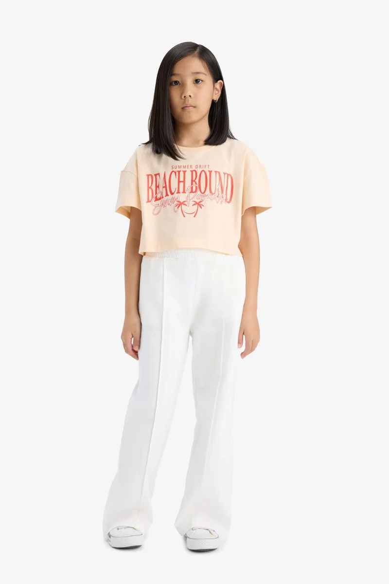 ديفاكتو Girl Crew Neck Short Sleeve Crop T-Shirt