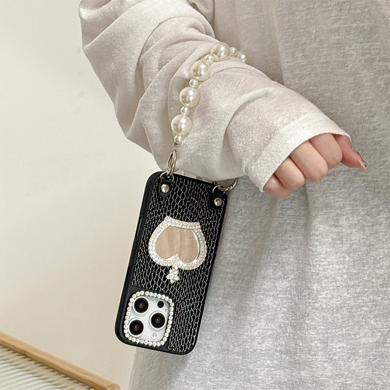 Suitable for Apple 17Promax Pearl Crown Mirror Mobile Phone Case Iphone16 Pearl Chain 15 Niche Creative - Image 5