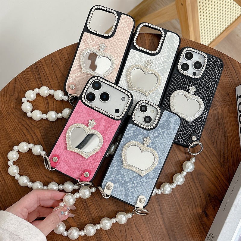 Suitable for Apple 17Promax Pearl Crown Mirror Mobile Phone Case Iphone16 Pearl Chain 15 Niche Creative - Image 2