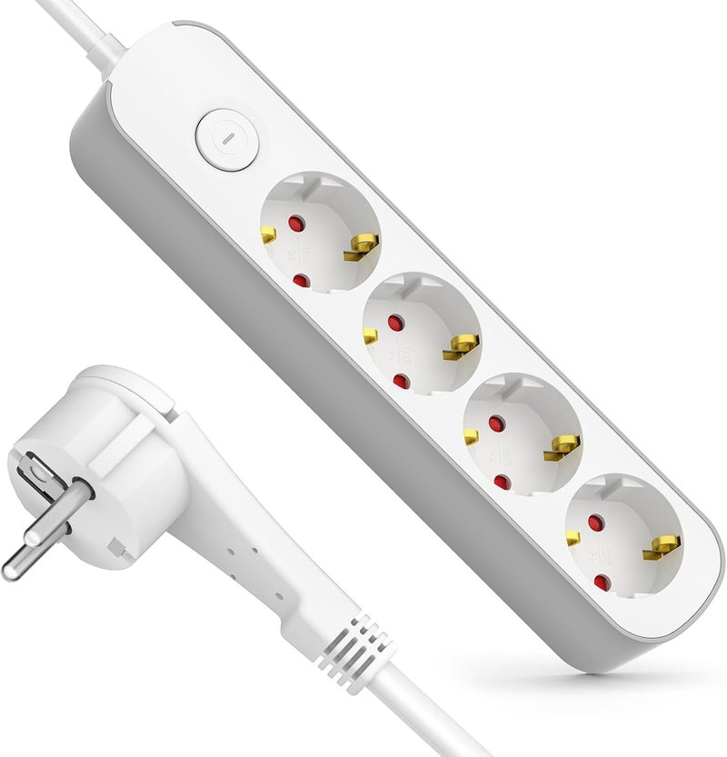 realmade Power Strip 4-Way Multiple Socket with Switch 3 m, Flat Plug Socket with Child Lock, 4-Way Power Strip for Household Appliances, Computer, Mobile Phone Charge, Office, Bedroom, Family - Image 1