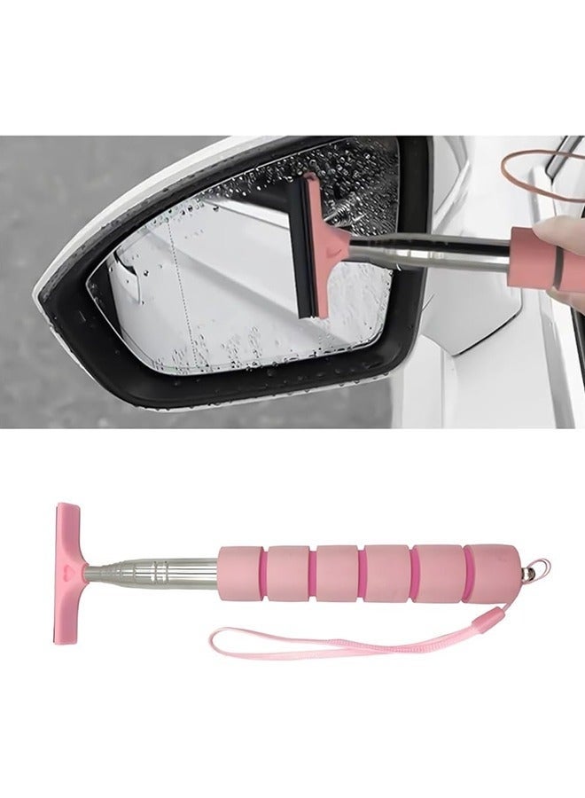 Bukela Glass Cleaner Car Rearview Mirror Wiper, Retractable Auto Glass Squeegee, Water Cleaner with Telescopic Long Rod, Portable Cleaning Tool for All Vehicles, Universal Automotive Accessories (Pink) - Image 1