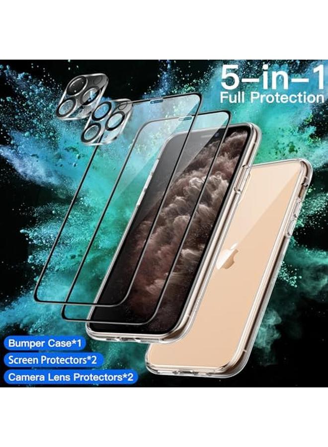جي تيك جراب 5 في 1 لهاتف Iphone 11 Pro مقاس 5.8 بوصة مع قطعتين من واقي الشاشة وقطعتين من واقي عدسة الكاميرا غير قابل للاصفرار وغطاء كامل من الزجاج المقوى المقاوم للصدمات لهاتف شفاف - Image 2