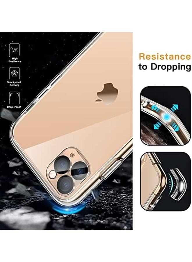 جي تيك جراب 5 في 1 لهاتف Iphone 11 Pro مقاس 5.8 بوصة مع قطعتين من واقي الشاشة وقطعتين من واقي عدسة الكاميرا غير قابل للاصفرار وغطاء كامل من الزجاج المقوى المقاوم للصدمات لهاتف شفاف - Image 4