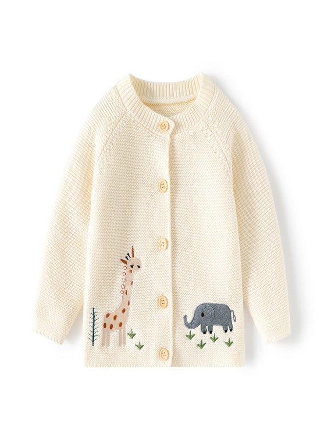 DaZhangGui Baby Toddler Boy Girl Knit Sweater Cardigan, 100% Cotton, Animal Embroidery (US, Age, 3 Years, 4 Years, Apricot) - Image 1