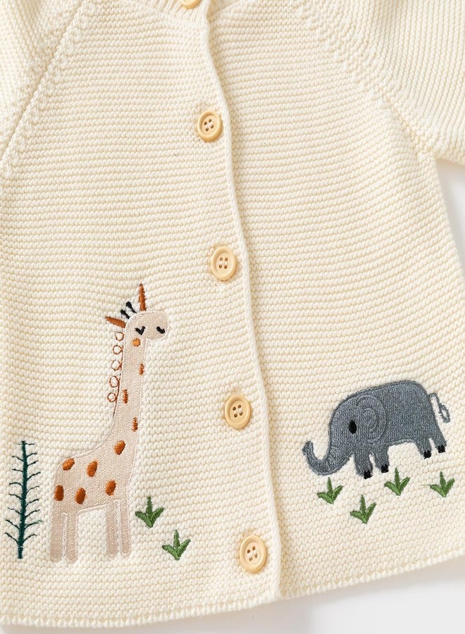 DaZhangGui Baby Toddler Boy Girl Knit Sweater Cardigan, 100% Cotton, Animal Embroidery (US, Age, 3 Years, 4 Years, Apricot) - Image 2