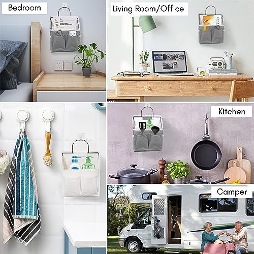 Kanrichu 2pcs Small Wall Hanging Baskets for Organizing, Wall Hanging Storage Bag as Over the Door Organizer, Wall File Organizer, Rv Storage and Organization. For Bedroom, Office, Camper (Gray) - Image 2