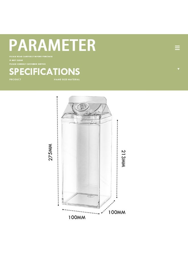 1.9L Large Capacity Milk Carton Water Jug, 2 Pack Clear Plastic Square Water Bottle with Lid for Hot & Cold Drinks, Juice & Tea – Beverage, Milk & Smoothie, Portable and Leakproof  - Image 2