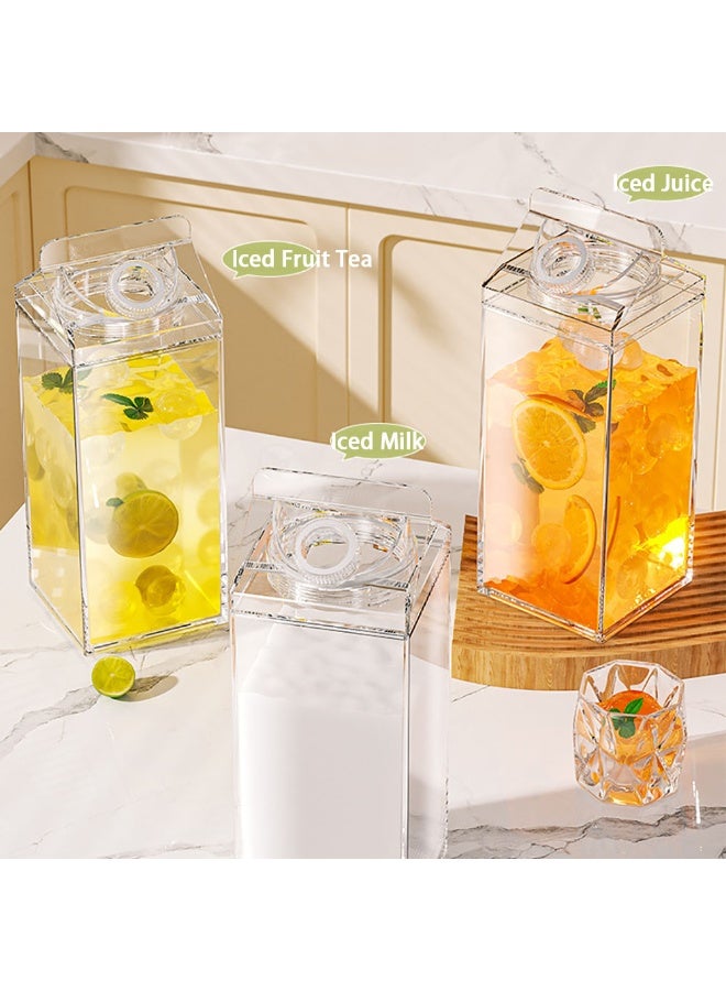 1.9L Large Capacity Milk Carton Water Jug, 2 Pack Clear Plastic Square Water Bottle with Lid for Hot & Cold Drinks, Juice & Tea – Beverage, Milk & Smoothie, Portable and Leakproof  - Image 4