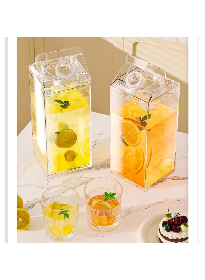 1.9L Large Capacity Milk Carton Water Jug, 2 Pack Clear Plastic Square Water Bottle with Lid for Hot & Cold Drinks, Juice & Tea – Beverage, Milk & Smoothie, Portable and Leakproof  - Image 5
