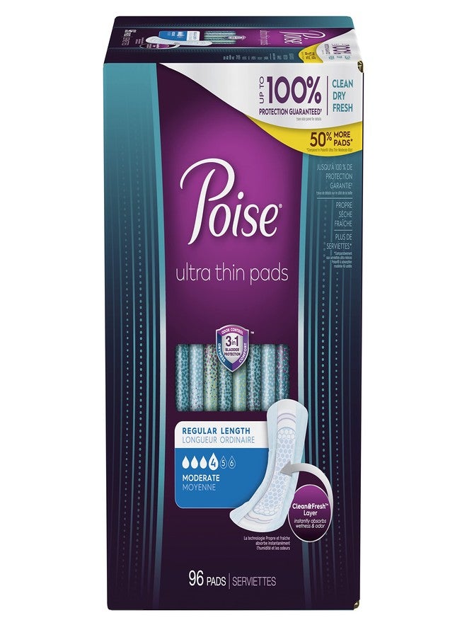 Poise Ultra Thin Postpartum Incontinence Pads, Moderate Absorbency, Regular Length, 96 Count - Image 2