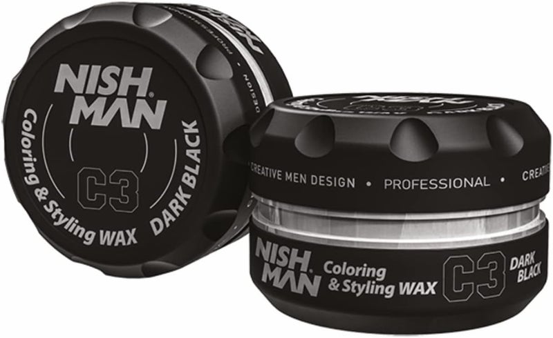 Hair Dye Wax C3 - Dark Black 100 g - Instant Temporary Colouring, Styling and Hold for All Hair Types - Long Lasting Hold and Shiny Finish - Colour and Styling in One