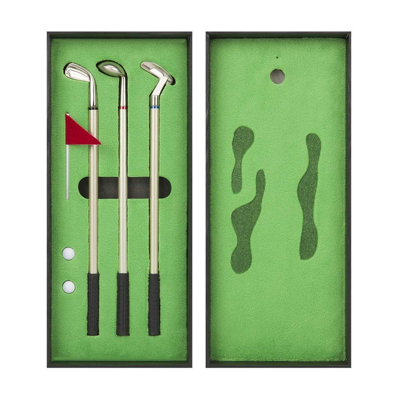 LANTOOZI Golf Pen Set, Mini Desktop Golf Ball Pen, Top Golf Gift with Putting Green, 3 Golf Clubs Pens with Balls and Flag - Image 1
