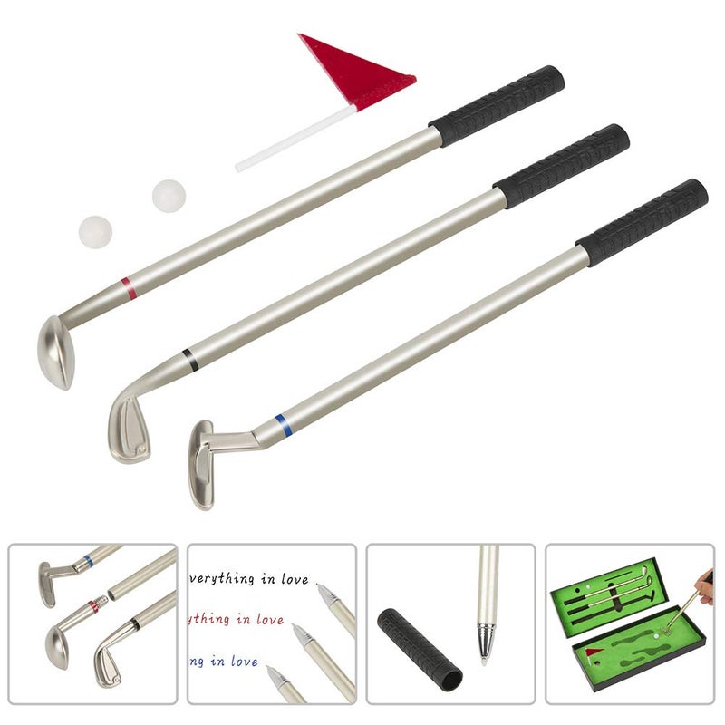 LANTOOZI Golf Pen Set, Mini Desktop Golf Ball Pen, Top Golf Gift with Putting Green, 3 Golf Clubs Pens with Balls and Flag - Image 3