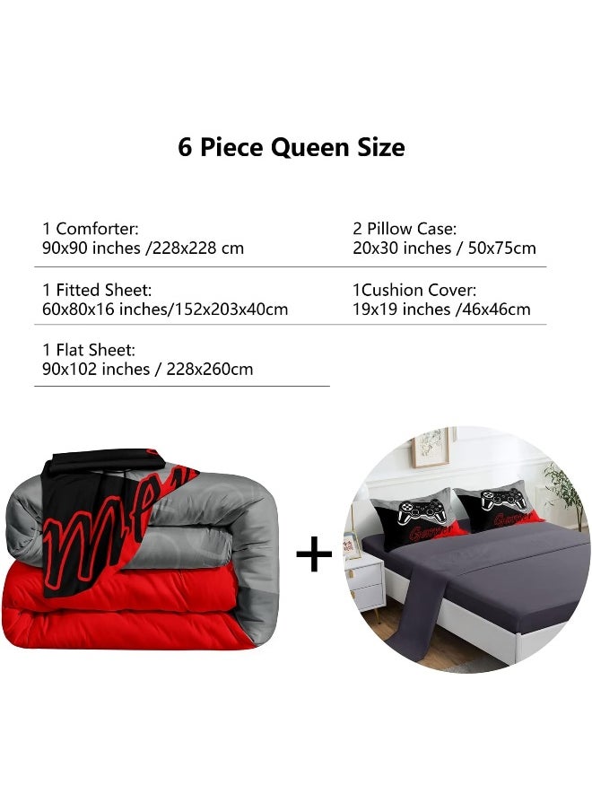 Generic ROWADALO 6 Pieces Gaming Bedding Set for Boys Teen Gamer Comforter Set Queen Size  - Image 4