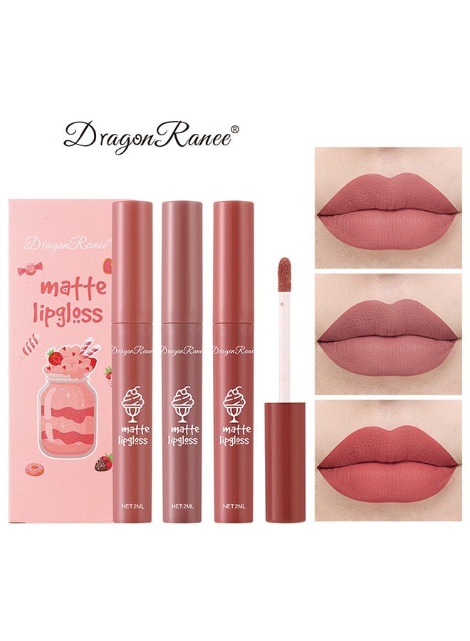 3Pcs Nude Matte Lipstick Set, Long-Lasting Waterproof Lipsticks Non-Stick Cup Not Fade Lip Gloss, Smooth Crayon Lip Stain Set Lip Makeup Liquid Lipstick for Women - Image 1