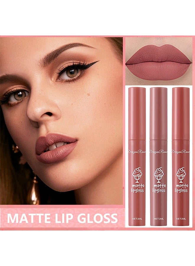 3Pcs Nude Matte Lipstick Set, Long-Lasting Waterproof Lipsticks Non-Stick Cup Not Fade Lip Gloss, Smooth Crayon Lip Stain Set Lip Makeup Liquid Lipstick for Women - Image 4