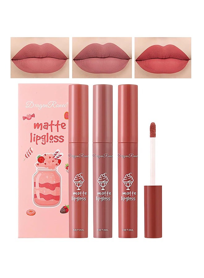 3Pcs Nude Matte Lipstick Set, Long-Lasting Waterproof Lipsticks Non-Stick Cup Not Fade Lip Gloss, Smooth Crayon Lip Stain Set Lip Makeup Liquid Lipstick for Women - Image 2