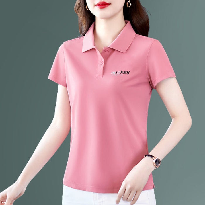 Korean Slim-Fit Polo Shirt Summer Casual Tee Women A31-leather pink 