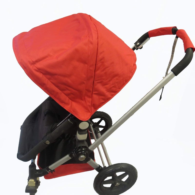 Ponini Red Sun Shade Canopy with Wires and Under Seat Storage Basket Plus Free Handle Bar Covers for Bugaboo Cameleon 1, 2, 3, & Frog Baby Child Strollers - Image 1