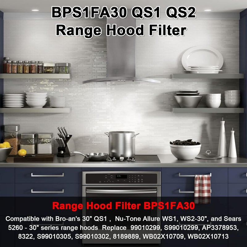 Fetechmate BPS1FA30 99010299 Range Hood Grease Filter 11-3/4" x 14-1/4" x 3/8" Mesh Aluminum Filter fit for B-roan QS1 30" N-utone WS1 QS2 Range Hood Replace S99010305 AP3378953-4 Pack by - Image 4