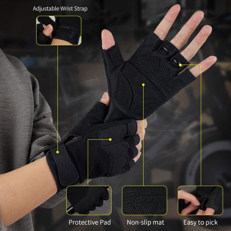 FIORETTO Fingerless Gloves for Airsoft Shooting Half Finger Hunting Hiking Cycling Driving Motorcycle Climbing Work Gloves 2 Pairs(Black+Green Camo) Large - Image 3